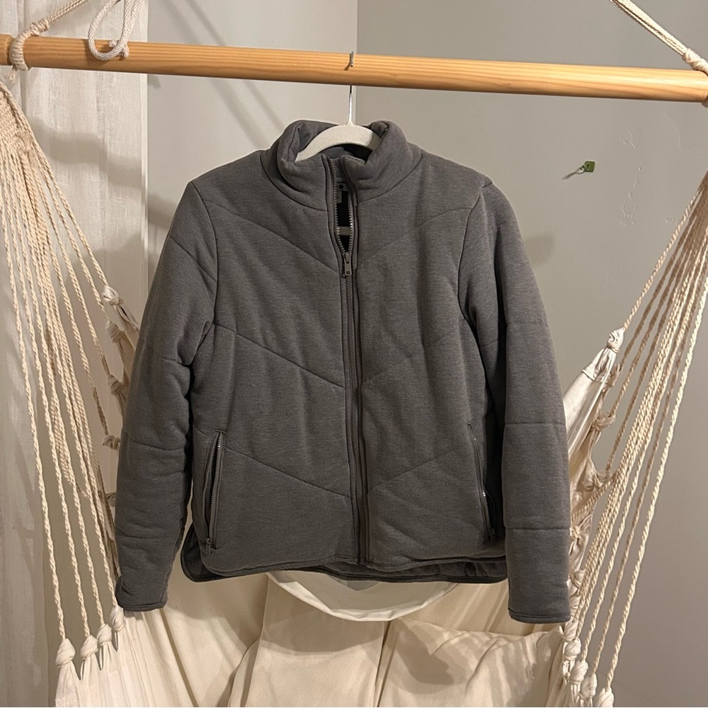 Gray Quilted Zip-Up Jacket